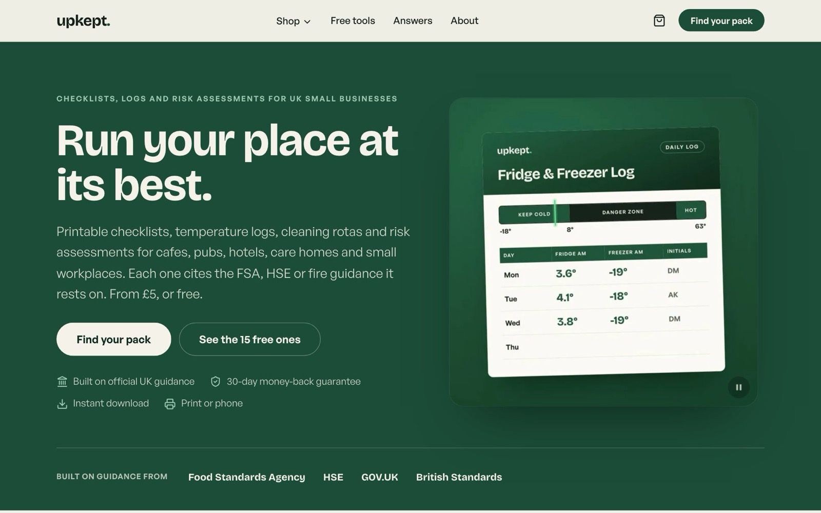 Upkept home page: Run your place at its best, with a fridge and freezer log